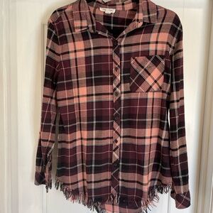 🌺Beach Lunch Lounge Flannel Plaid Fringe Hem Shirt